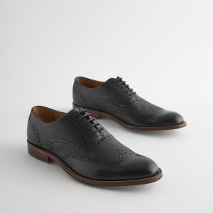 VET365 Black Leather Wing Cap Brogue Shoes