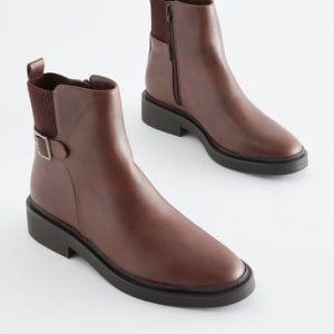 VET2189 Brown Extra Wide Fit Buckle Detail Ankle Boots