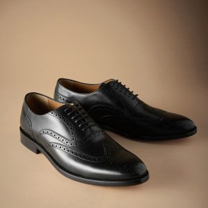 VET367 Black Wide Fit Signature Italian Leather Wingcap Brogue Shoes