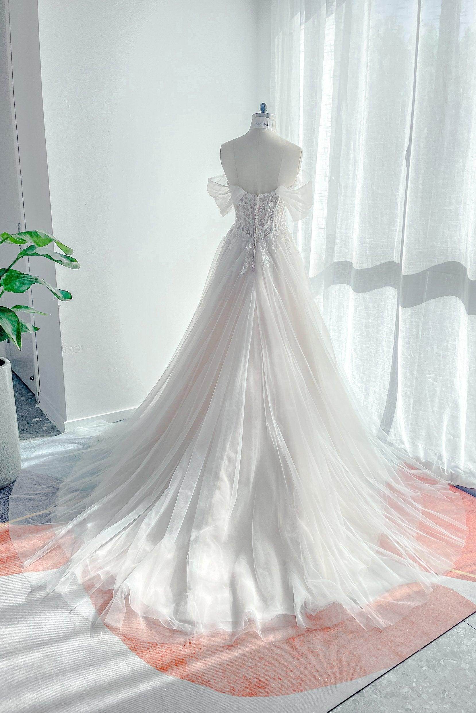 VET441 A-Line Court Train Lace Tulle Wedding Dress - Image 2