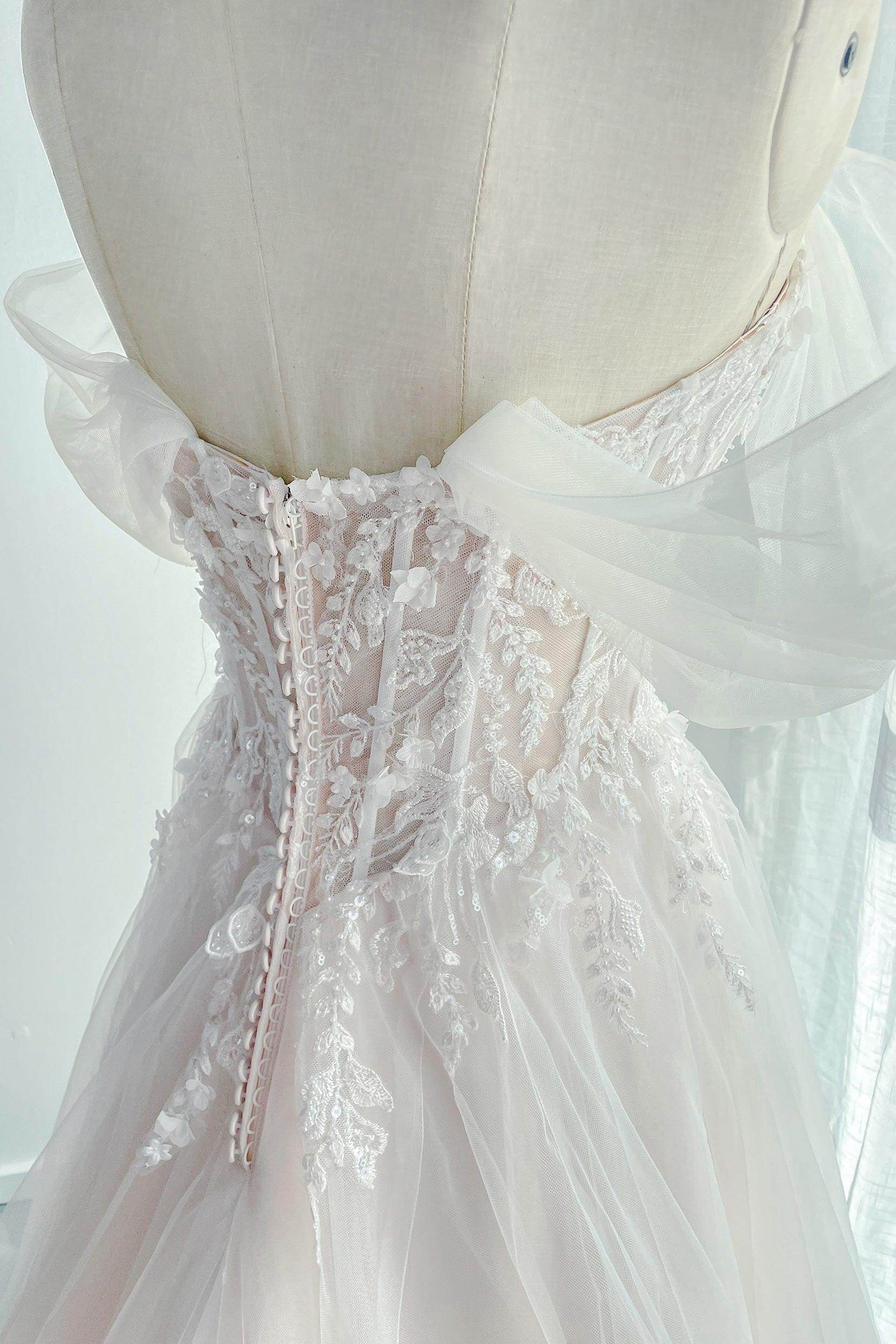 VET441 A-Line Court Train Lace Tulle Wedding Dress - Image 9