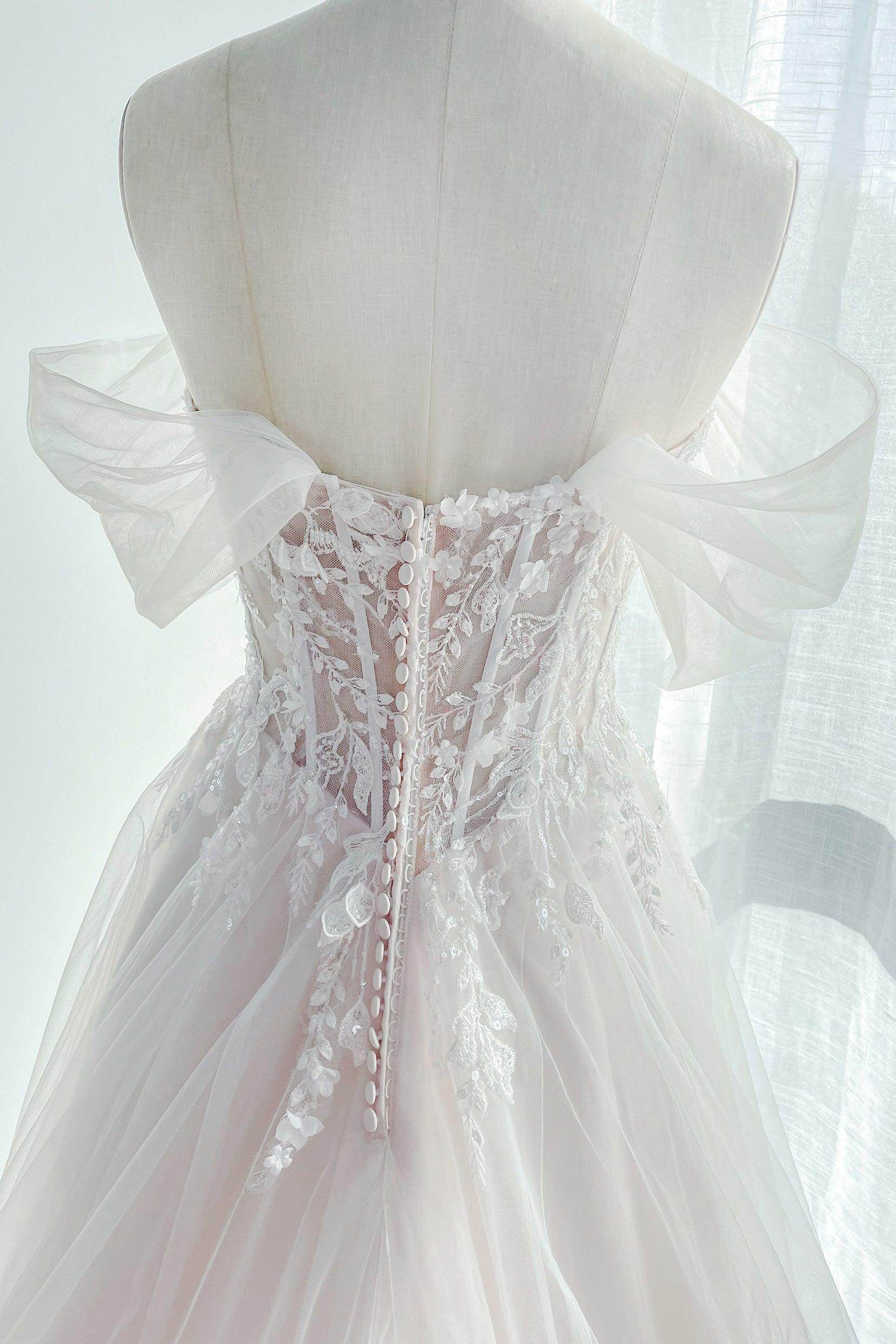 VET441 A-Line Court Train Lace Tulle Wedding Dress - Image 10