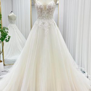 VET427 A-Line Court Train Lace Tulle Wedding Dress