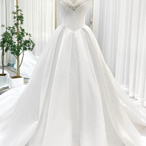 VET436 Ball Gown Chapel Train Satin Wedding Dress