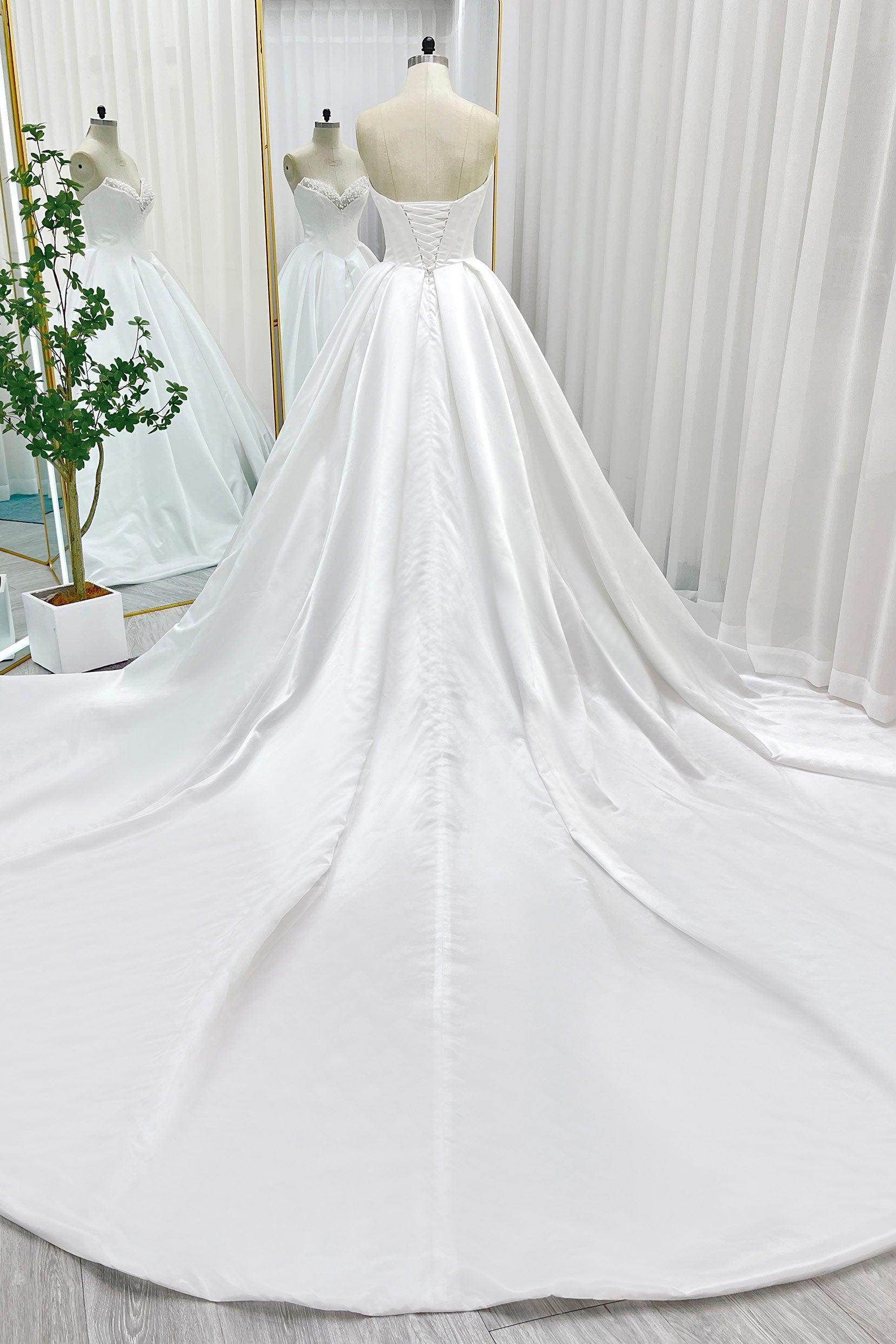 VET436 Ball Gown Chapel Train Satin Wedding Dress - Image 2
