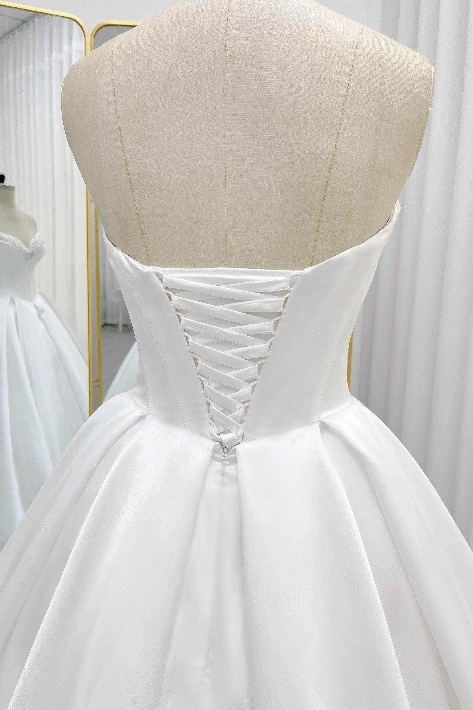 VET436 Ball Gown Chapel Train Satin Wedding Dress - Image 9