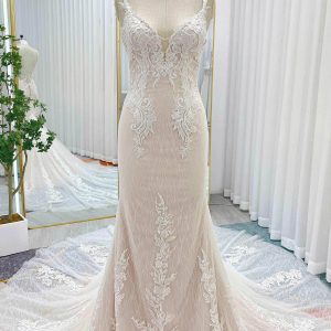 VET426 Trumpet-Mermaid Chapel Train Lace Tulle Wedding Dress
