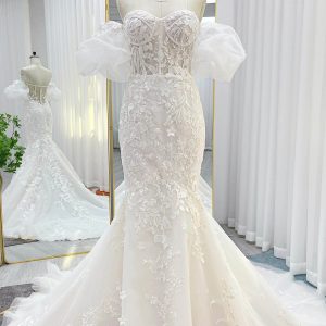 VET425 Trumpet-Mermaid Chapel Train Lace Tulle Wedding Dress