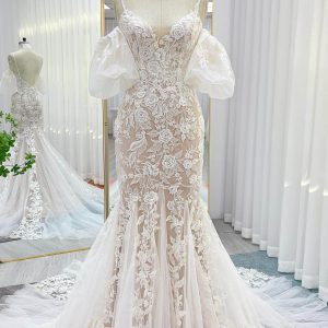 VET423 Trumpet-Mermaid Chapel Train Lace Tulle Wedding Dress
