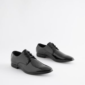 VET374 Black High Shine Jewel Trim Patent Derby Shoes