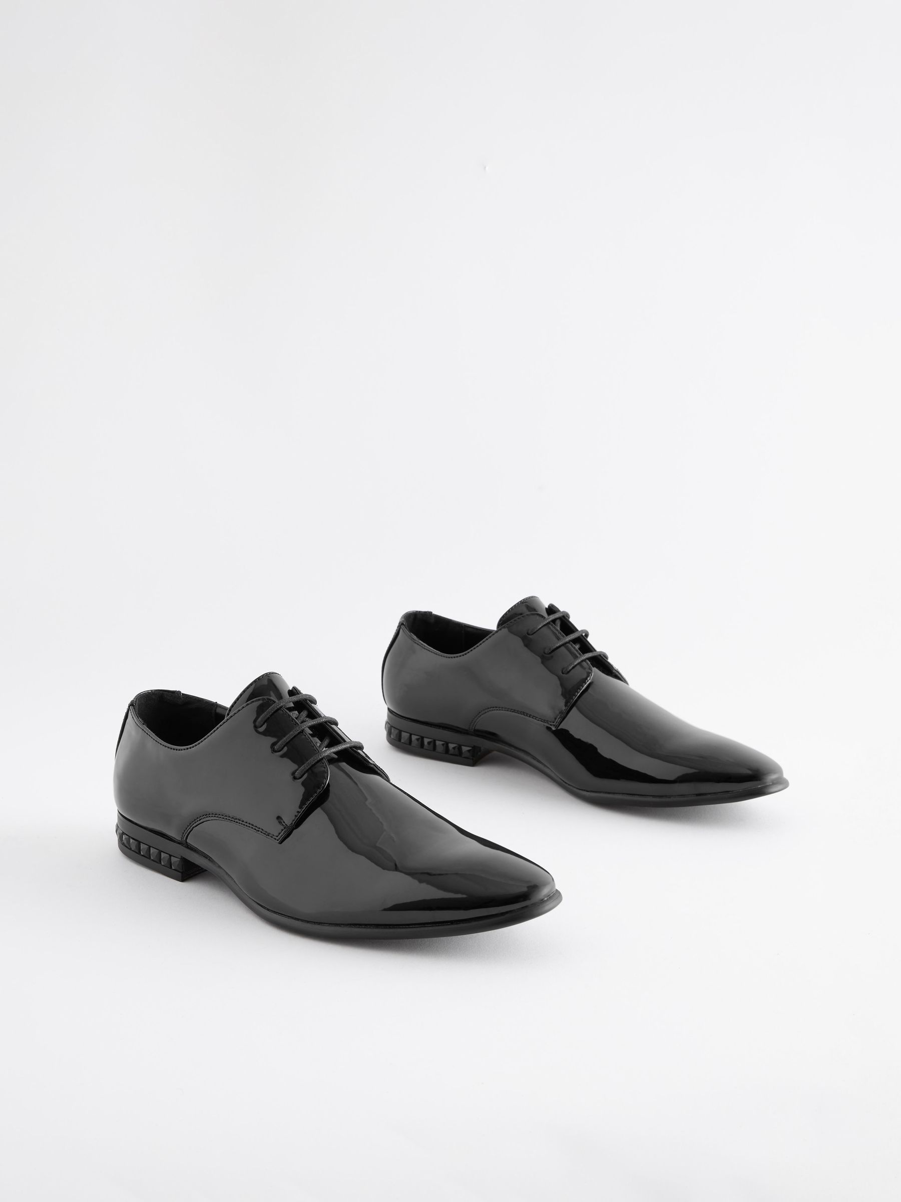VET374 Black High Shine Jewel Trim Patent Derby Shoes