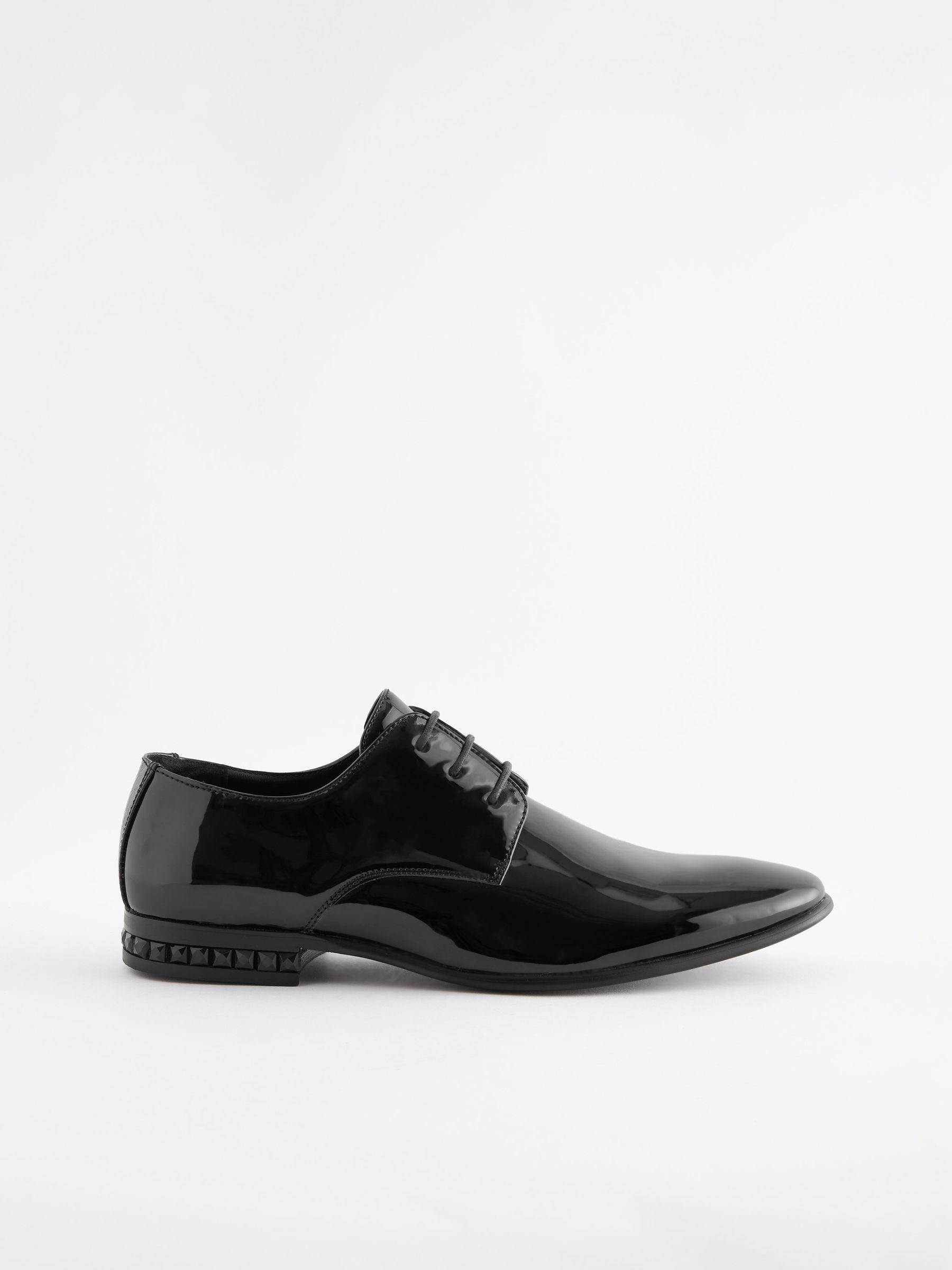 VET374 Black High Shine Jewel Trim Patent Derby Shoes - Image 2