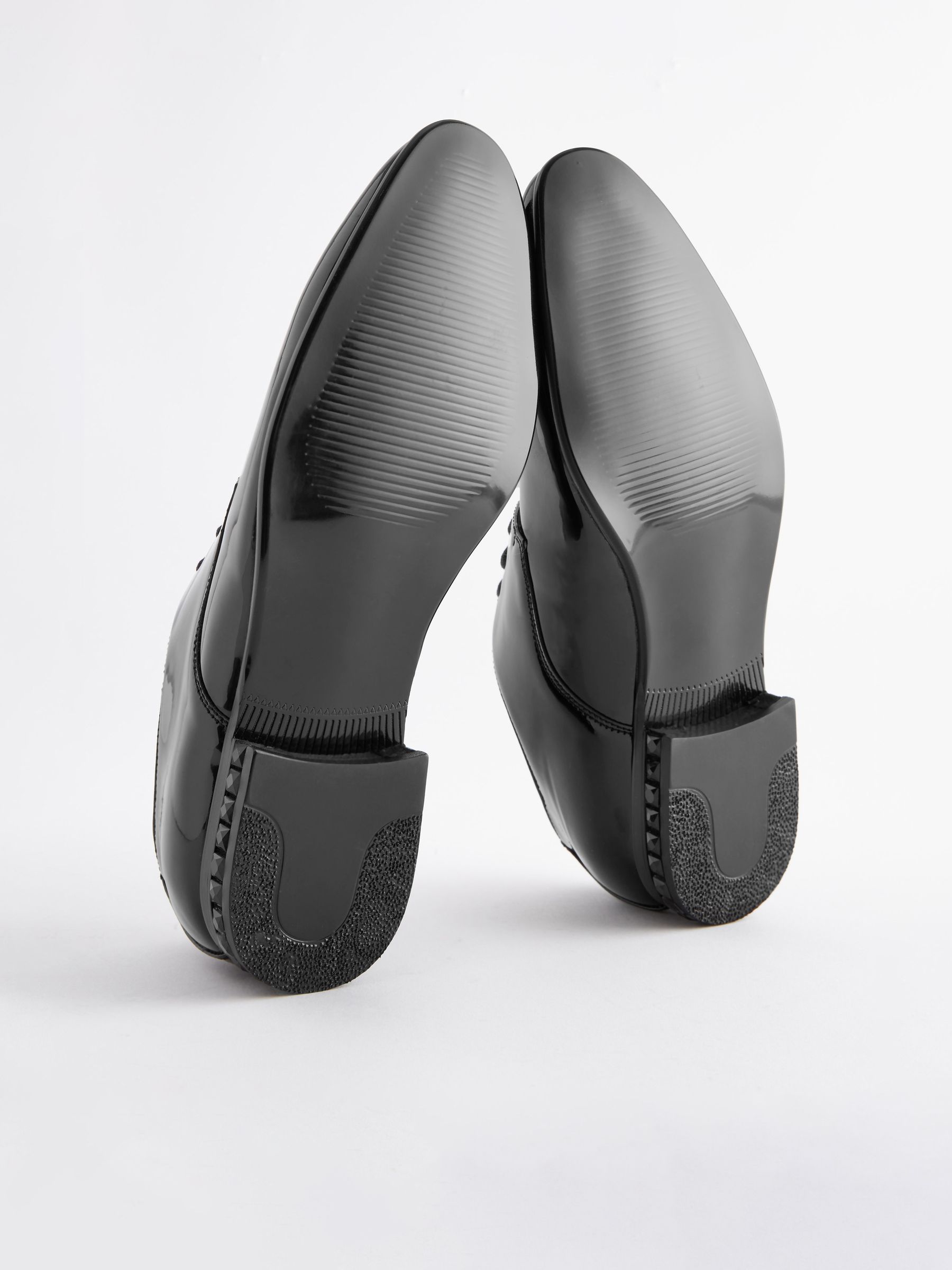 VET374 Black High Shine Jewel Trim Patent Derby Shoes - Image 3