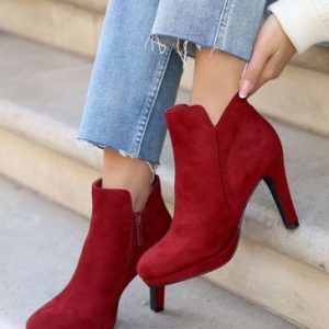 VET2183 Red Platform Ankle Boots With Stiletto Heels