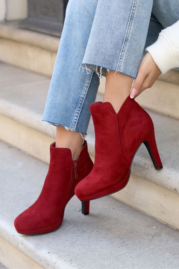 VET2183 Red Platform Ankle Boots With Stiletto Heels