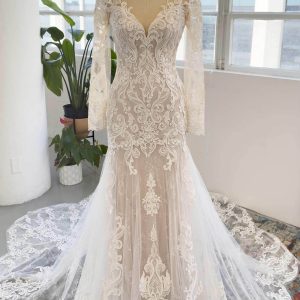 VET435 Trumpet-Mermaid Chapel Train Lace Tulle Wedding Dress