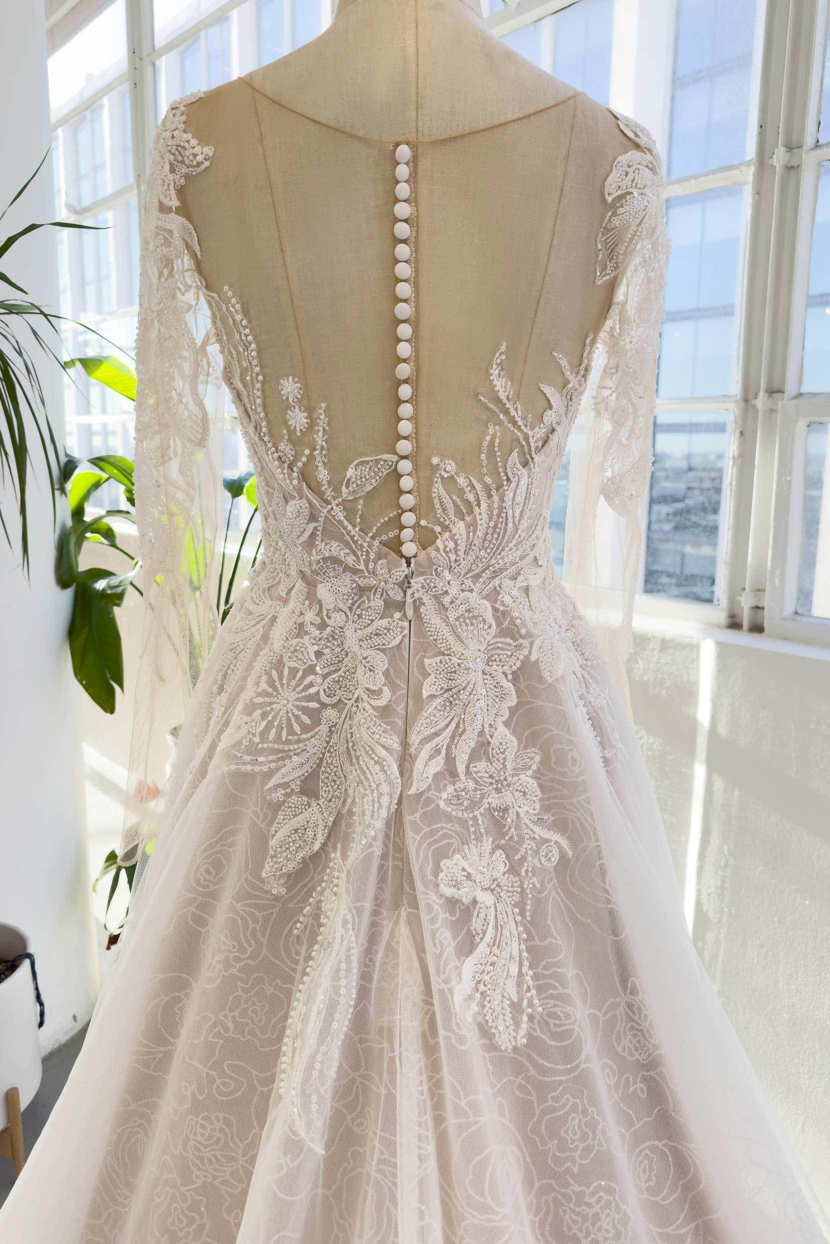 VET431 A-Line Court Train Sparkle Lace Wedding Dress - Image 4