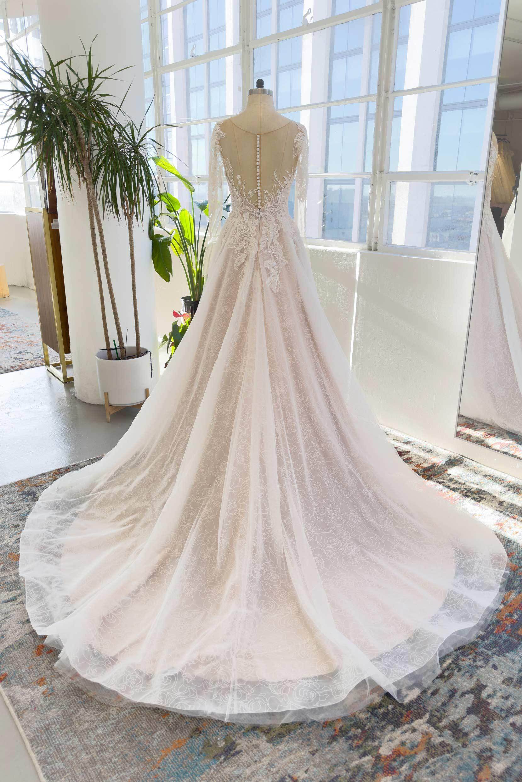 VET431 A-Line Court Train Sparkle Lace Wedding Dress - Image 2