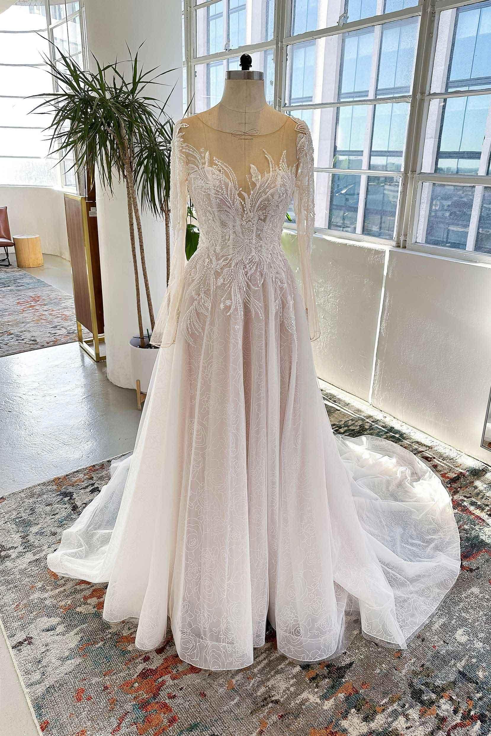 VET431 A-Line Court Train Sparkle Lace Wedding Dress - Image 5