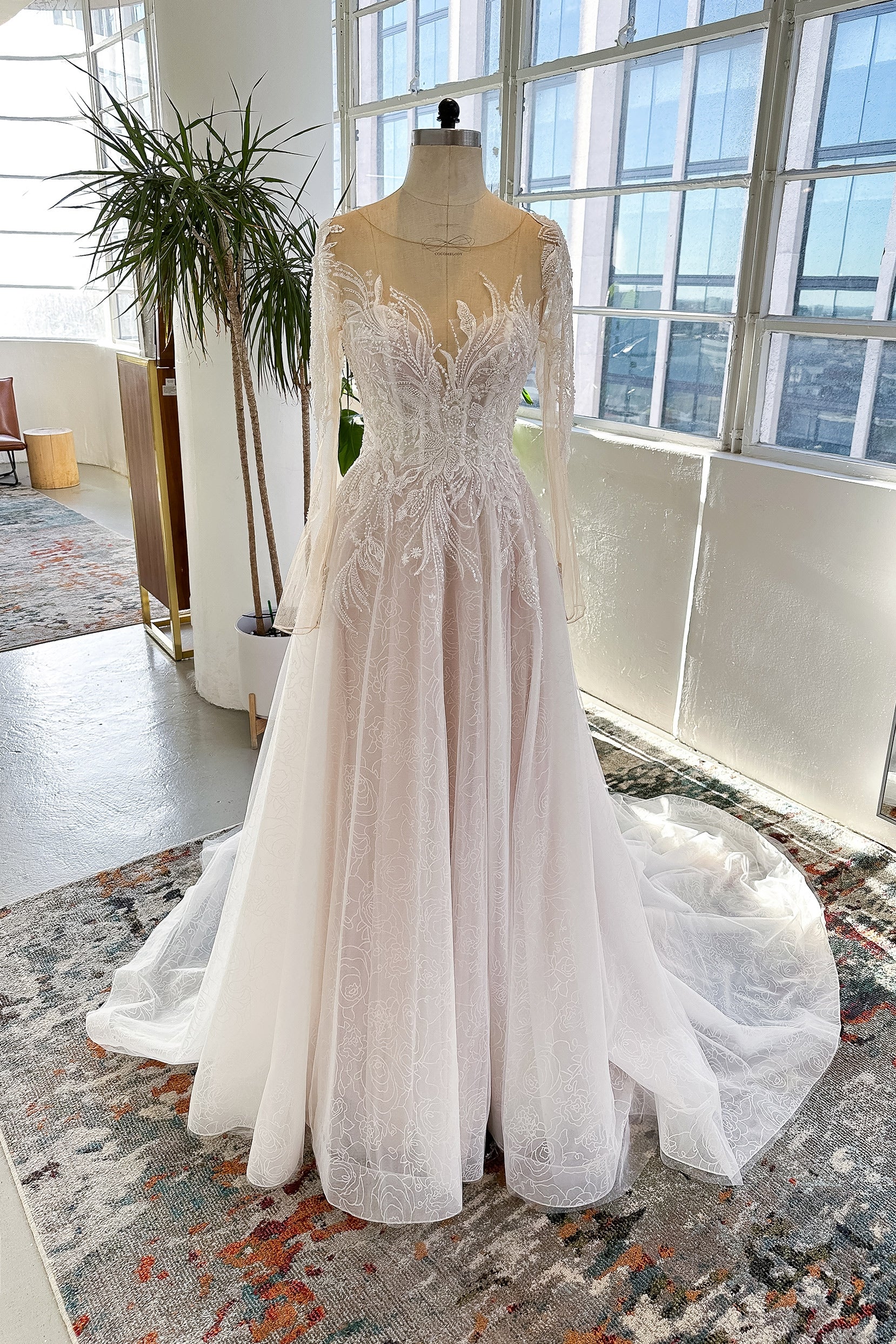 VET431 A-Line Court Train Sparkle Lace Wedding Dress - Image 3
