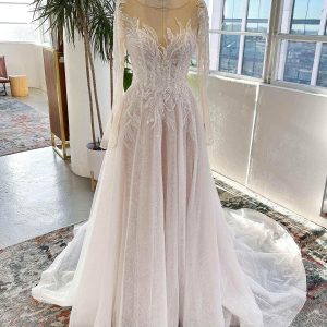 VET431 A-Line Court Train Sparkle Lace Wedding Dress