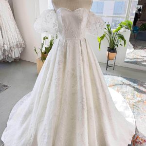 VET432 A-Line Chapel Train Lace Tulle Wedding Dress
