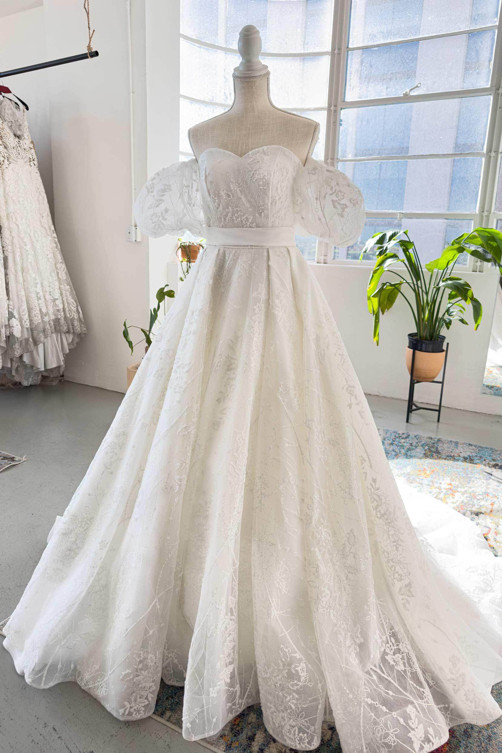 VET432 A-Line Chapel Train Lace Tulle Wedding Dress - Image 3