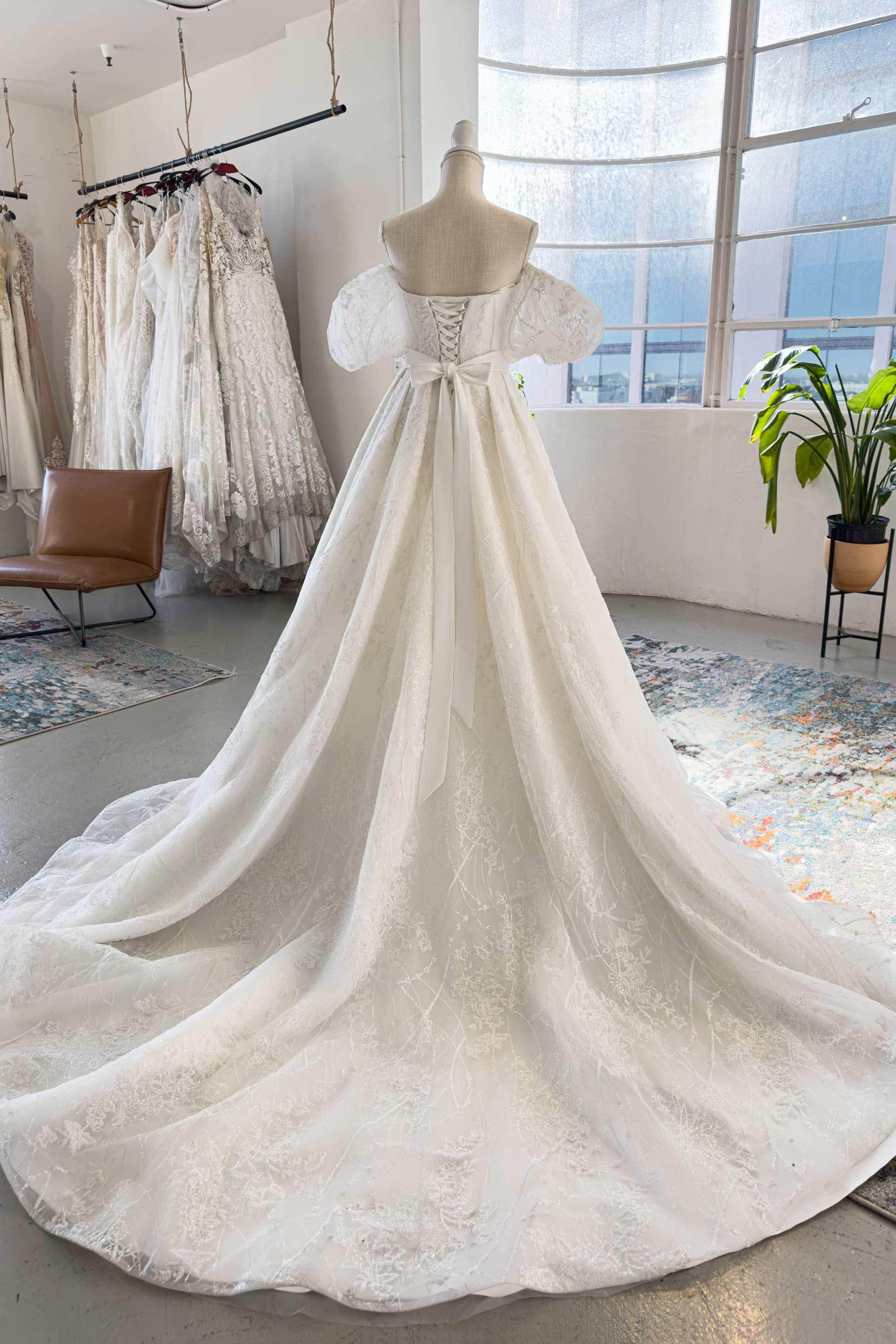 VET432 A-Line Chapel Train Lace Tulle Wedding Dress - Image 2
