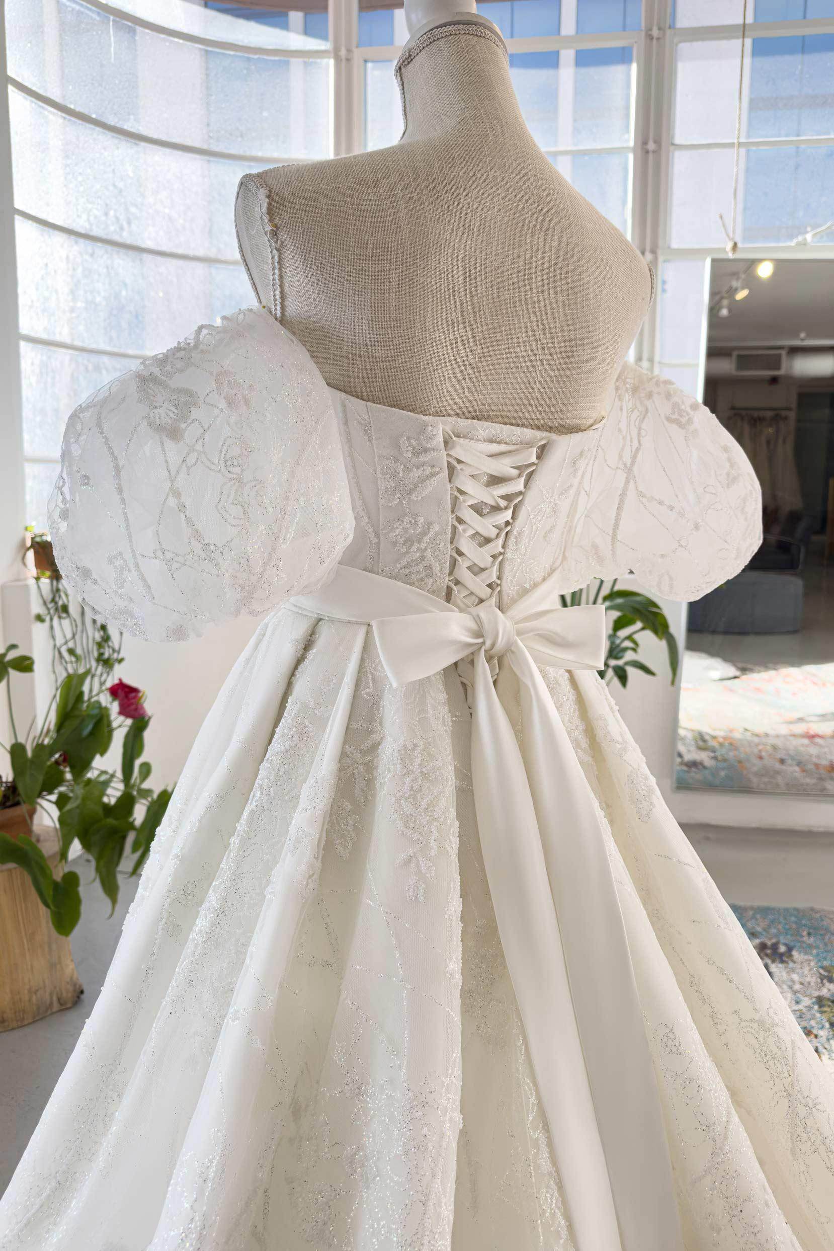 VET432 A-Line Chapel Train Lace Tulle Wedding Dress - Image 4